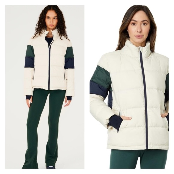Splits59 Arden White Green Blue Colorblock Down Puffer Jacket Coat Medium NWT - Picture 7 of 15